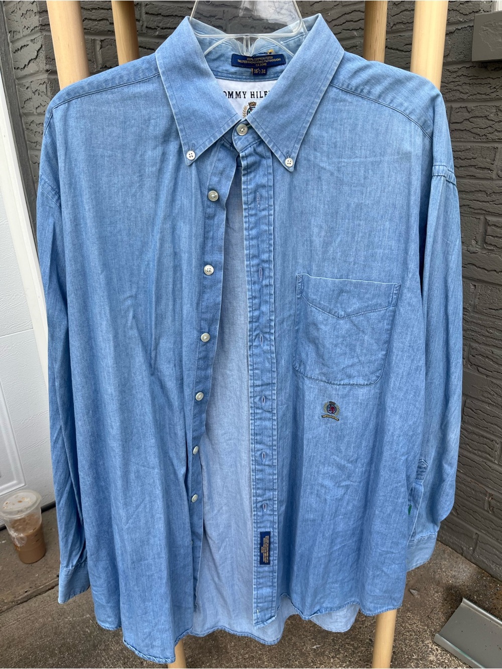 Vintage Tommy Hilfiger Light Blue Denim Button-Down Shirt